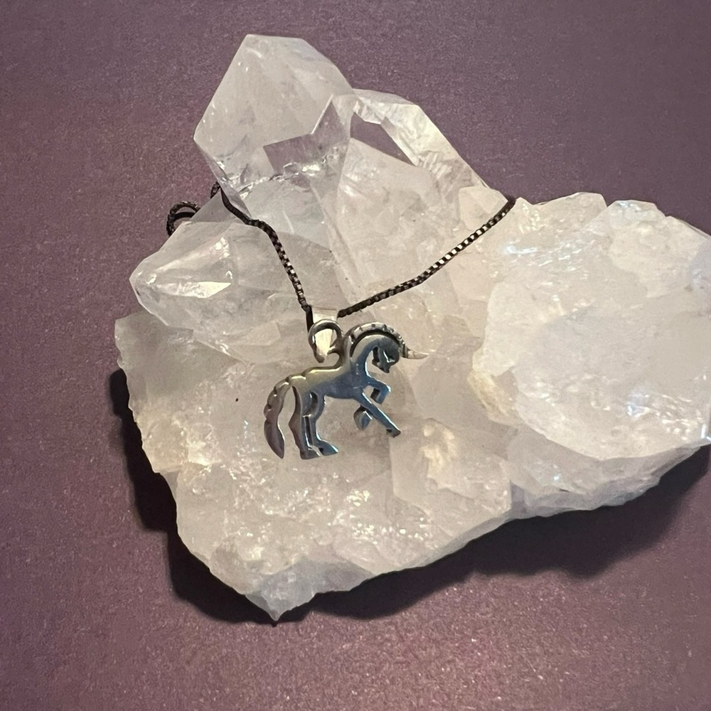 Vintage Unicorn Pendant Necklace Mexican Sterling Silver 925